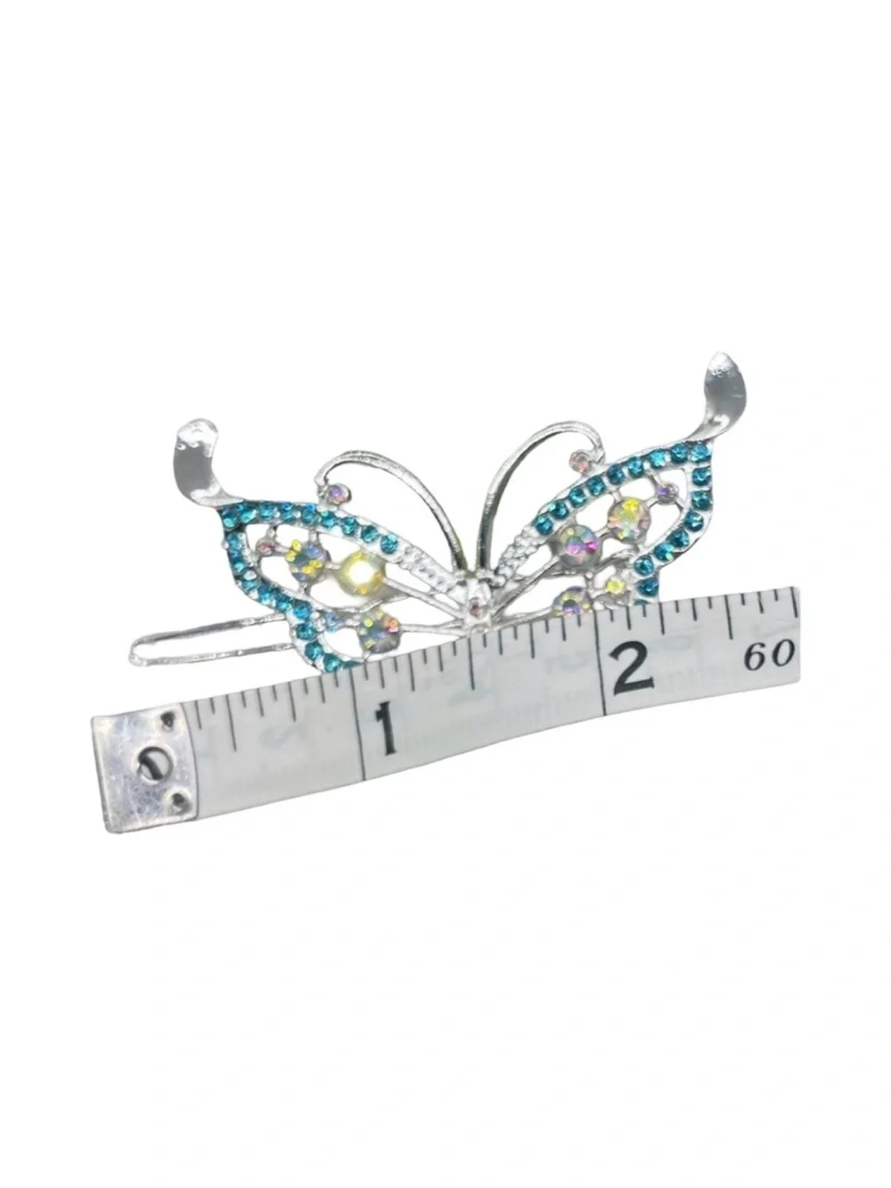 Elegant Silver Blue Crystal Rhinestone Butterfly Hair Clip 3.0”FINAL PRICE DROP